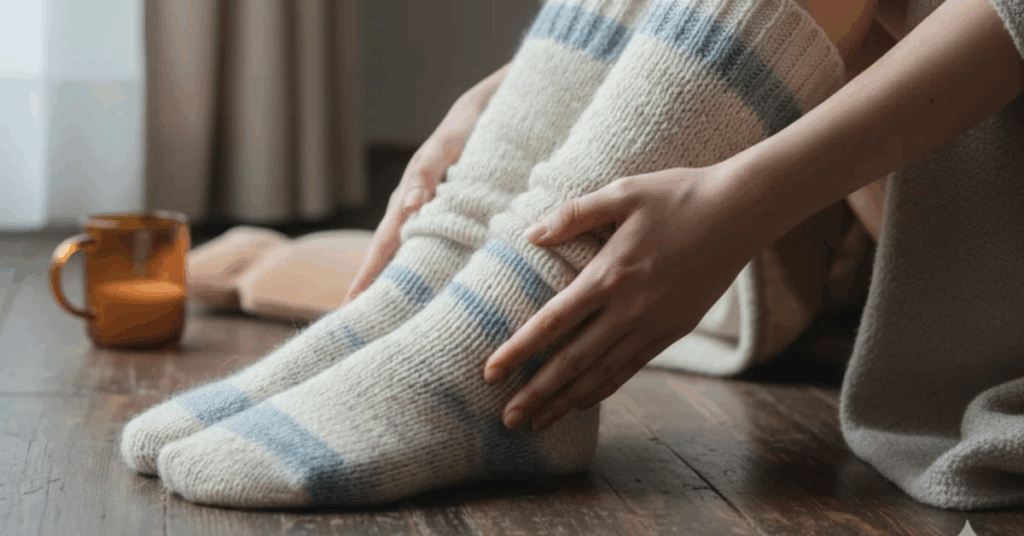 冷えた足元を気にする女性