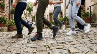 坂道を下る人たち